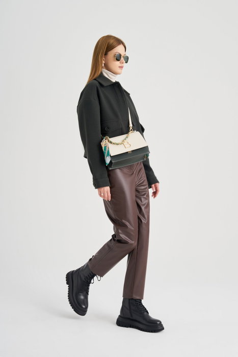 Lucky Bees Bolso Bandolera 918 Crema y Verde Oscuro